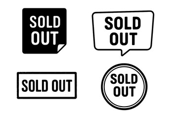 Sold Out label vector collection, square sticker banner, grunge stamp, vector illustration, transparent background, retail, marketing, sales, out of stock, business promotion, advertising