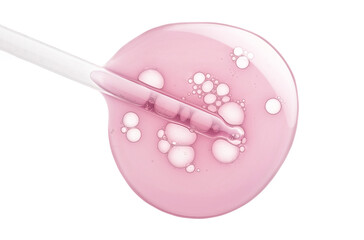 Liquid pink red ampoule gel or serum on white isolated background. Cosmetic beauty product texture...
