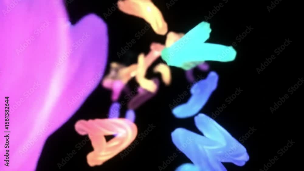 Poster glowing abstract 3d letters floating and rotating on black background