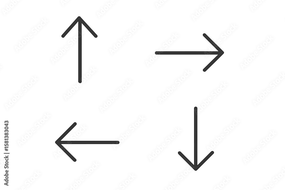 Poster arrow icon set. simple black line art collection of four directional signs for web and mobile app de