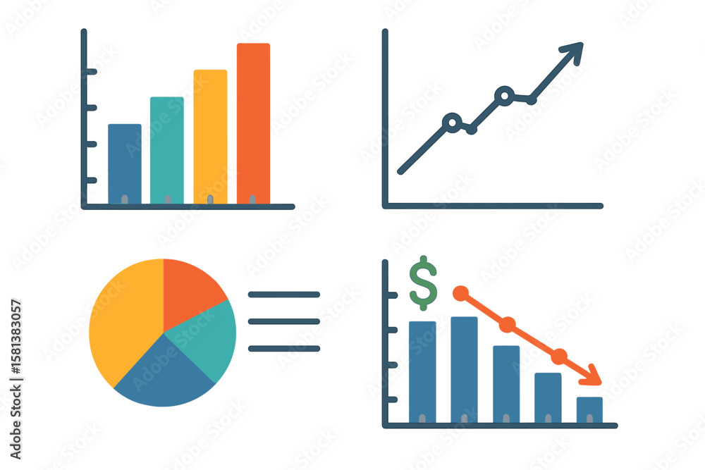 Aufkleber business analytics charts and graphs set. data visualization elements. financial growth and decline,