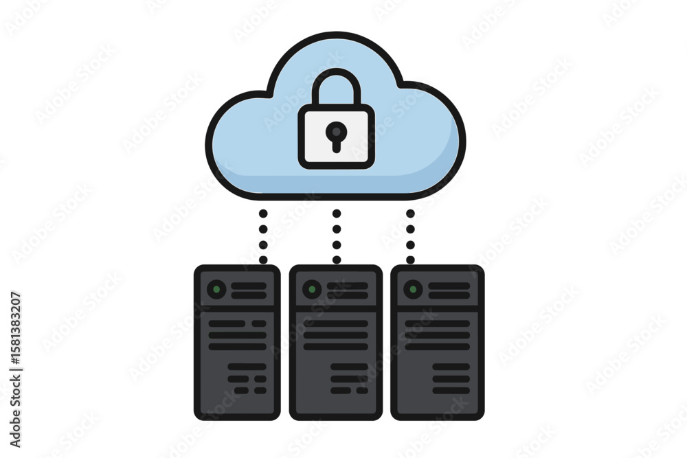 Poster secure cloud data storage network with connected hosting servers, online computing, data transfer, s