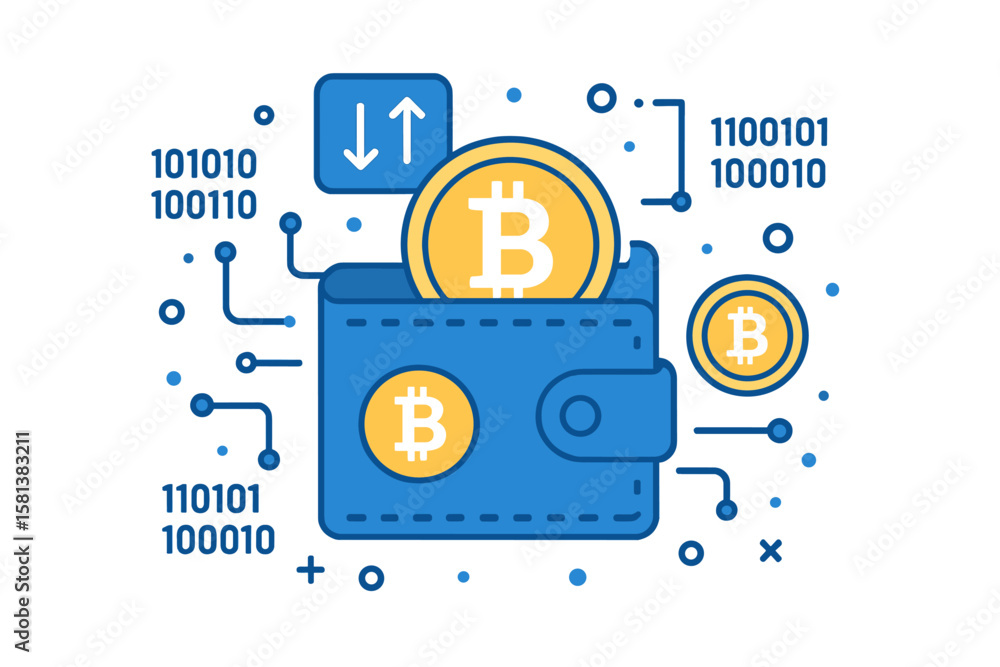 Aufkleber digital bitcoin wallet technology concept. cryptocurrency wallet with blockchain, crypto coins, secu