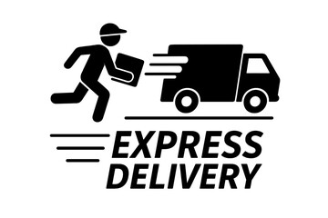 Express delivery courier running with parcel and fast delivery truck, vector illustration, transparent background, express shipping, logistics, parcel delivery, courier service, transportation, speed