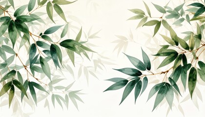 Elegant Delicate Bamboo Leaves Watercolor Print