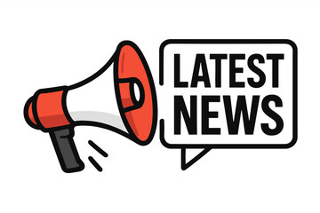Breaking news announcement megaphone icon. Loudspeaker broadcasting latest news in speech bubble. Vector illustration for news release, marketing, media update, communication