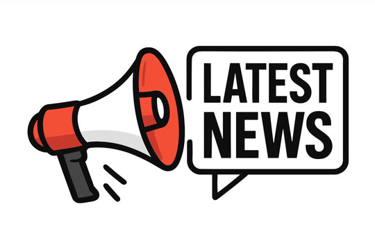 Breaking news announcement megaphone icon. Loudspeaker broadcasting latest news in speech bubble. Vector illustration for news release, marketing, media update, communication