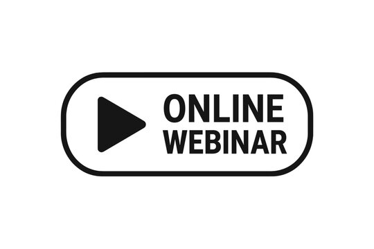 Online webinar play button vector design element. Internet education e-learning concept. Virtual meeting interface. Social media webinar live streaming symbol for web events.