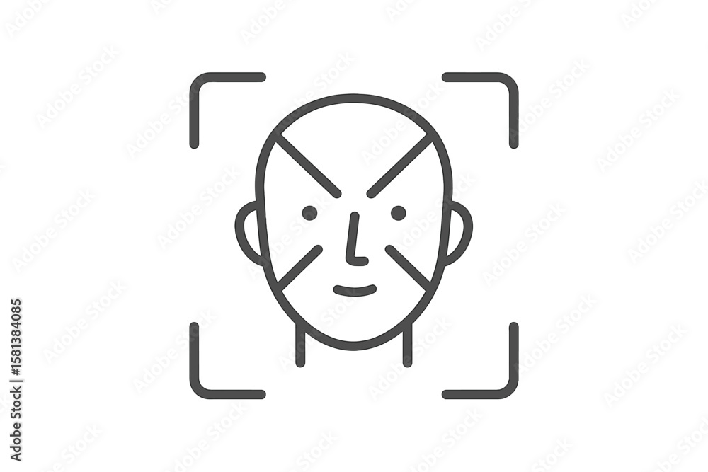 Poster facial recognition thin line icon. face id scan symbol. biometric identification. face detection pro