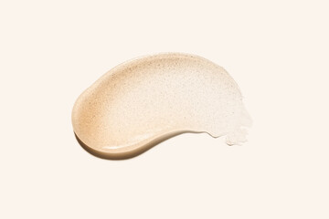 Cosmetic products creamy beige glitter sparkle texture of lip balm smudge beige isolated background