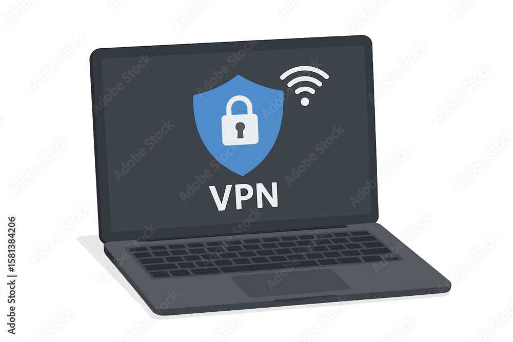 Poster vpn service concept. laptop with secure virtual private network connection. cybersecurity technology