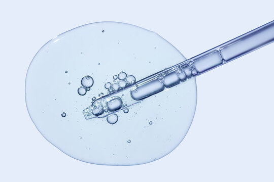 Cosmetic texture serum emulsion drop with pipette dropper. Beauty product texture sample swatch