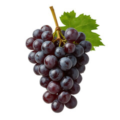 Fototapeta premium Fresh bunch of ripe red grapes with a green leaf isolated on transparent background