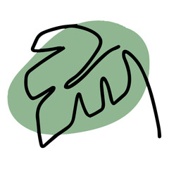 Minimalist One Line Botanical Leaf Drawing with Green Abstract Shape