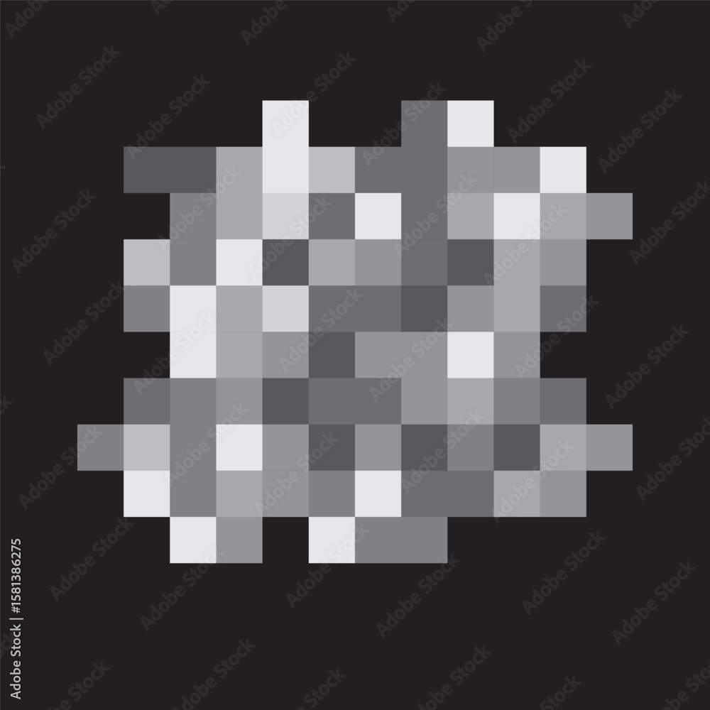 Poster pixel noise cloud. grayscale static blob. abstract glitch vector. dark background symbol.