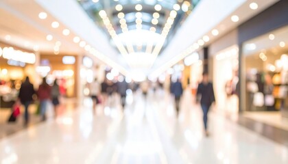 Blurred View Of Crowded Shopping Mall Interior
