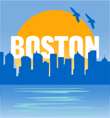 Boston Massachusetts with a beautiful silhouette of Boston city