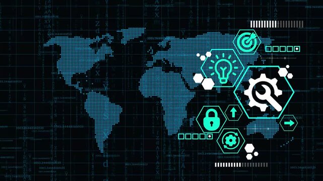 Management setting gear maintenance and fixing symbol abstract cyber concept. Digital technology and computer background. Automation of business or robotic process network connection.