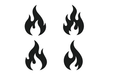Fire flame vector icon set. Simple black flat illustration symbol silhouette for graphic design. Concept of heat, energy, hot, burn, danger, power, campfire, bonfire sign.