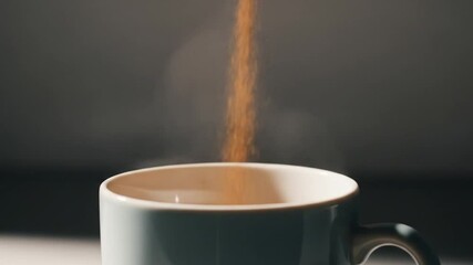 Coffee Powder Pouring into a Steaming Mug: Aromatic Morning Ritual in Motion