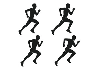 Dynamic Running Silhouette Set of 4, Male Runner Vector in Multiple Athletic Poses, Fitness, Sport, Sprint, Jogging, Marathon, Exercise, Training, Track and Field Illustration
