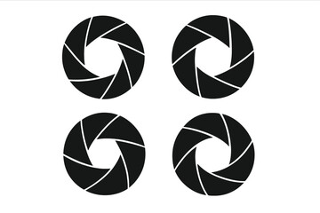 Set of 4 camera shutter icons vector illustration, aperture blades, photography equipment symbols, isolated on transparent background, photographic lens diaphragm, camera parts
