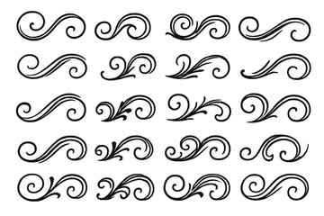 Elegant swirl elements and decorative flourishes vector set. Intricate ornamental lines for invitations, tattoo designs, borders, frames, vintage art, and graphic decoration