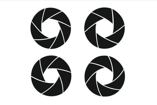 Set of 4 camera shutter icons vector illustration, aperture blades, photography equipment symbols, isolated on transparent background, photographic lens diaphragm, camera parts