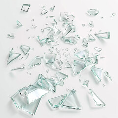 Scattered glass shards on white background &mdash; isolated broken glass for design or packaging