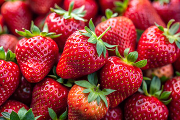 A vibrant close-up of fresh strawberries showcasing their natural texture and rich red color, ideal for use as a background in culinary or food-related projects