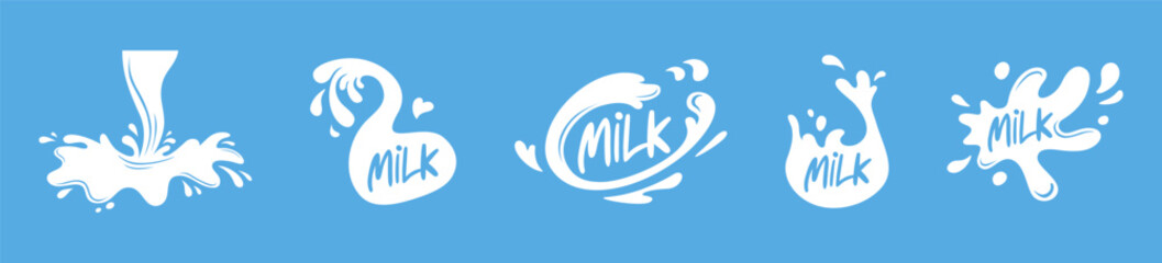 Milk splash collection , set ,vector, clear background, vector 10 eps.