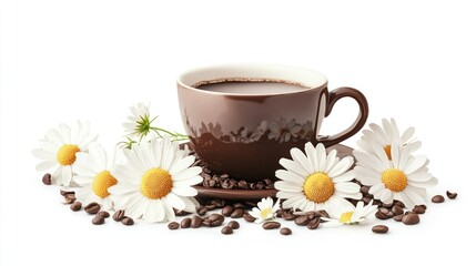 Chamomile flowers, buds and leaves bunch isolated on white background