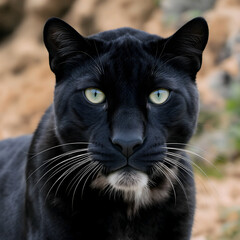Black Panther Stare Captivating Portrait of a Majestic Feline in Natural Light