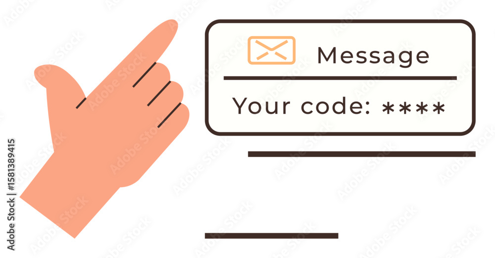 Poster hand pointing at code notification with envelope icon and text your code . ideal for security, authe