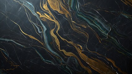 Elegant black marble with gold and teal veins abstract background
