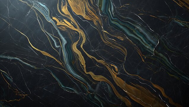 Elegant black marble with gold and teal veins abstract background