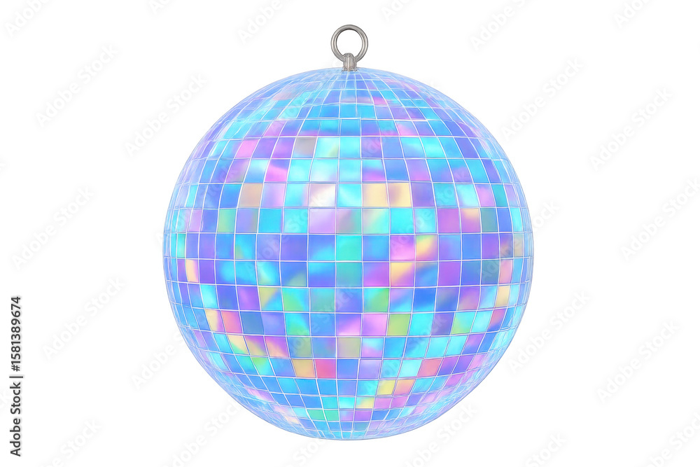 Poster sparkling disco ball casting vibrant reflections, spinning and generating dynamic, colorful light pa