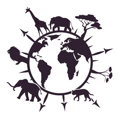 silhouette World Animal Day on white background