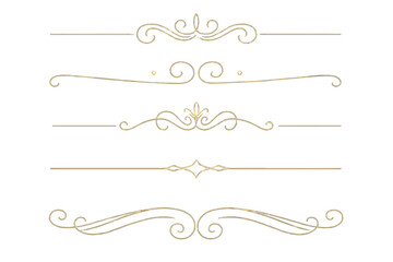 Elegant golden divider set. Luxury ornamental line border collection. Vintage calligraphic flourish for wedding invitation, card, menu, certificate. Filigree vector elements.