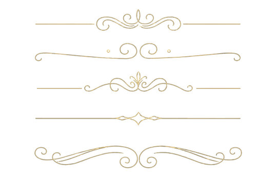 Elegant golden divider set. Luxury ornamental line border collection. Vintage calligraphic flourish for wedding invitation, card, menu, certificate. Filigree vector elements.