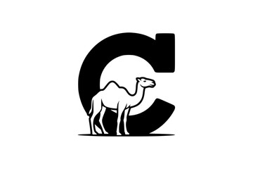 Letter C with Camel &ndash; Bold Minimalist Vector Line Art for Apparel and Vinyl Cutting Generative aI