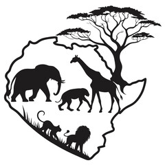 silhouette World Animal Day on white background