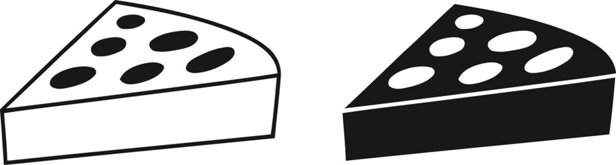 Two simple icons of cheese slices one outline and one solid black