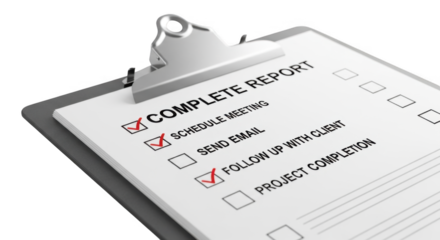 Completed tasks on a checklist for project success and business organization