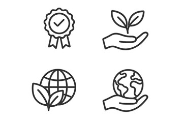 Ethical Practices and Sustainability Line Icon Set – Fair Trade, Eco-Friendly Initiatives, Global Responsibility, Thin Linear Vector Illustrations