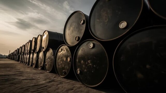 Oil Drums Stacked in Rows: Industrial Storage and Energy Resources Video