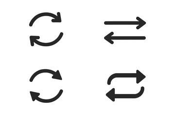 Double reverse arrow set icons, convert sign, replace icon, return icons. Transparent PNG, vector illustration, circular arrows, refresh symbol, reload icon, swap, loop.