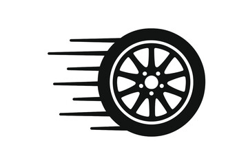 Fast car wheel with speed lines, auto tire in motion, dynamic tire spinning, automotive speed concept, racing wheel, high-speed vehicle tire, transparent background