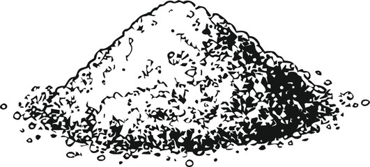 Hand drawn black and white illustration of a pile of coarse salt