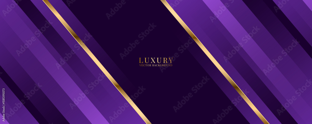Poster 3d purple luxury abstract background overlap layer on dark space with golden diagonal lines decorati